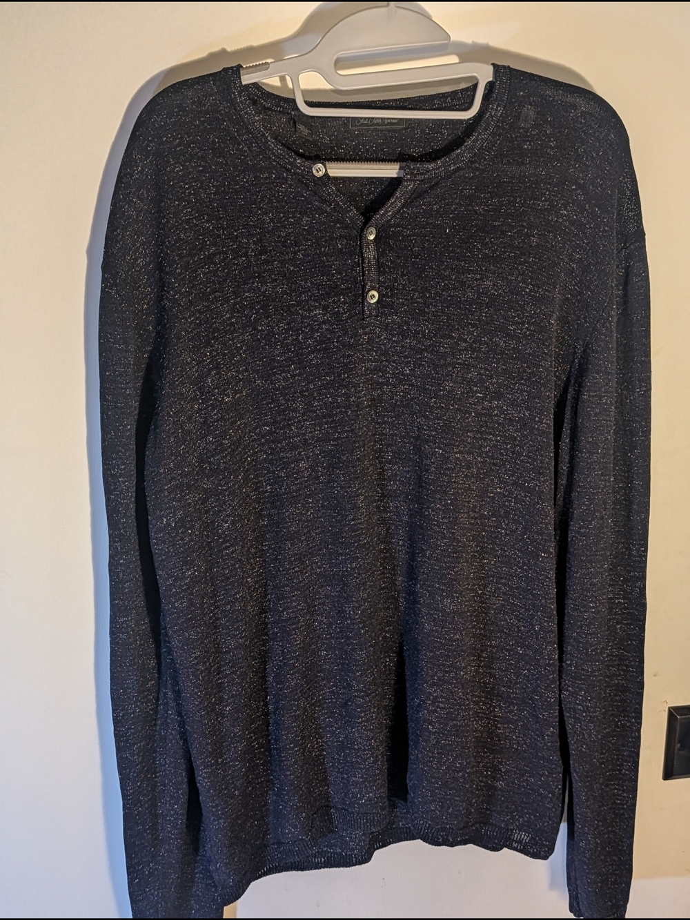 Saks Fifth Avenue Unisex Dark Navy Marled Crewneck Henley Sweater